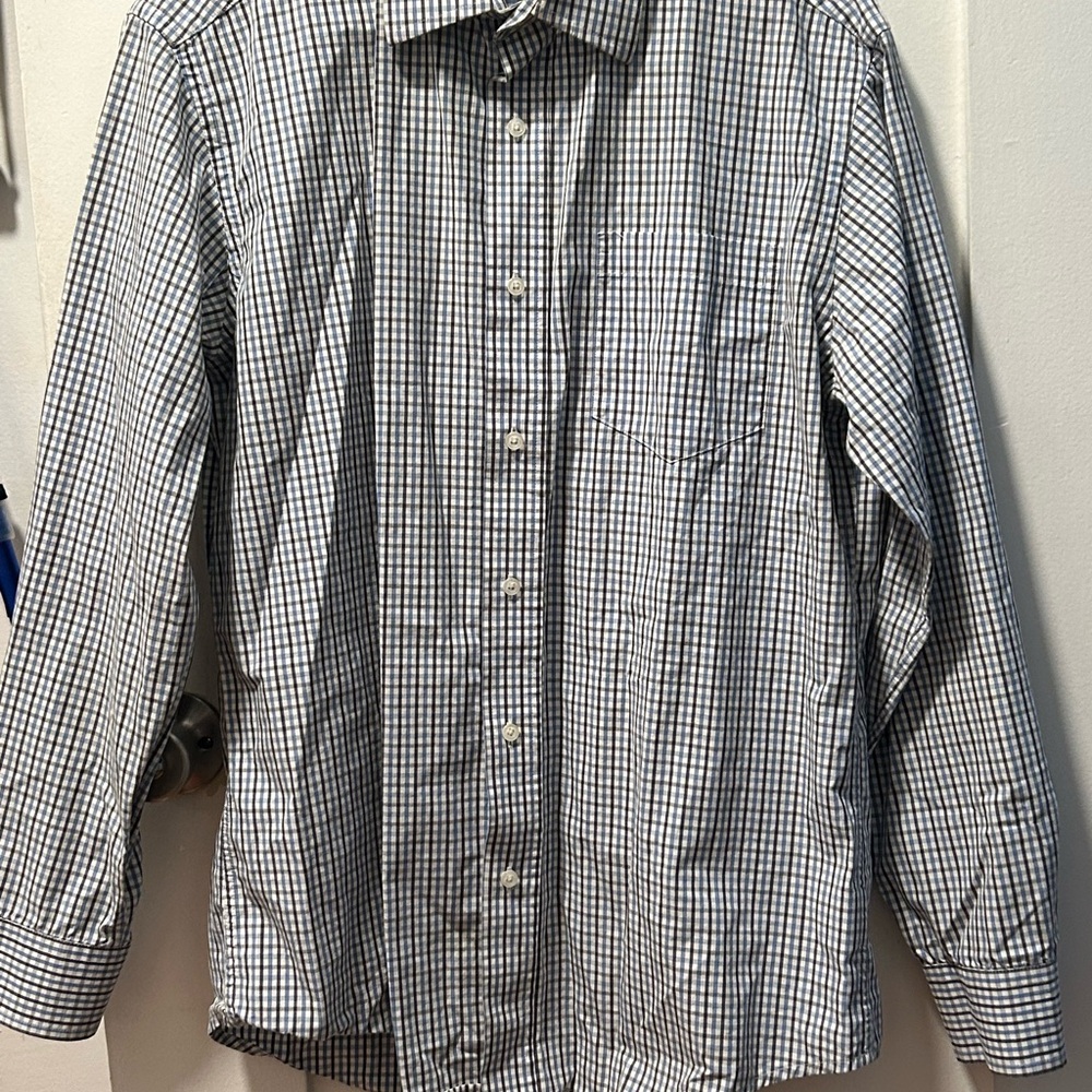 George Men's Casual Button Down Shirt - Blue and White Checkered